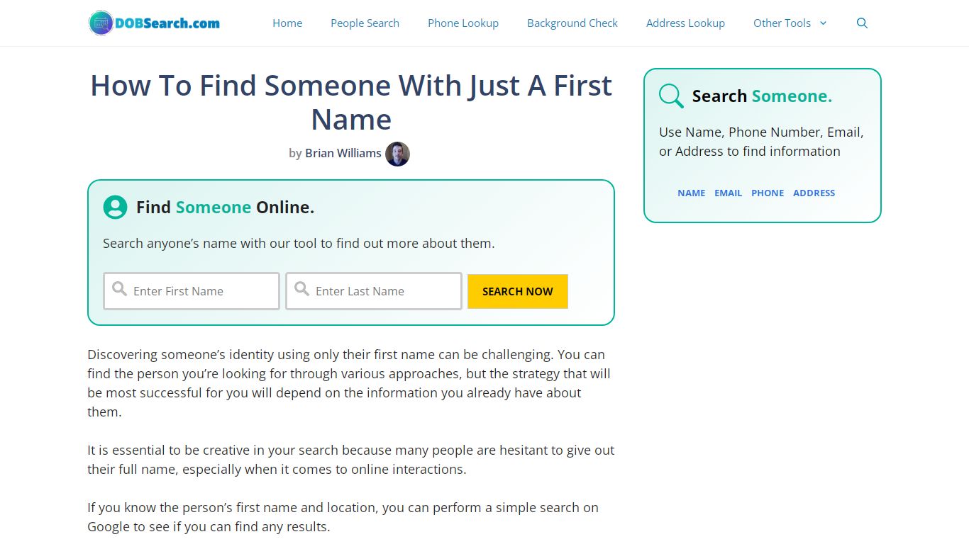 How To Find Someone With Just A First Name - DOBSearch.com